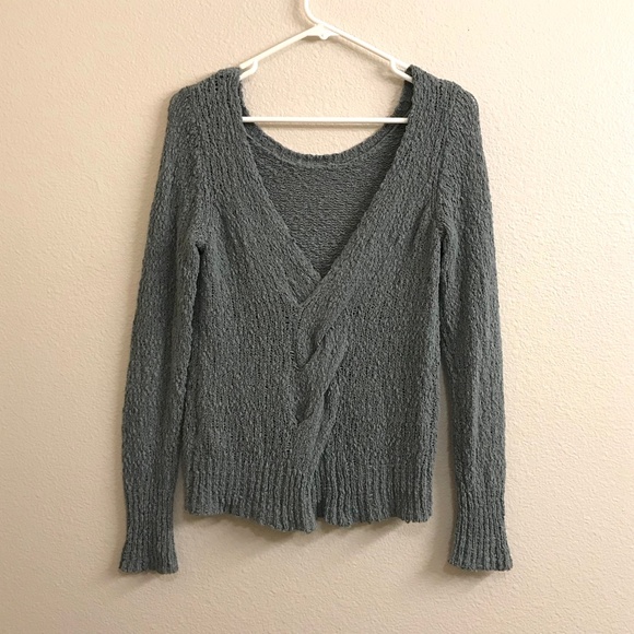Ruby Moon Knit Deep Open Back Textured Sweater In Slate Teal In Size X-Small - Picture 4 of 12